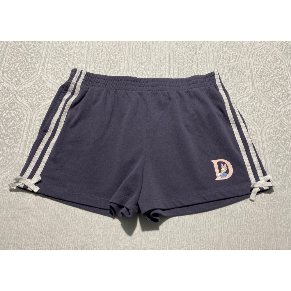 Disney Daisy Duck Navy Blue Athletic Shorts XL Side Stripes Bow Hem Pockets